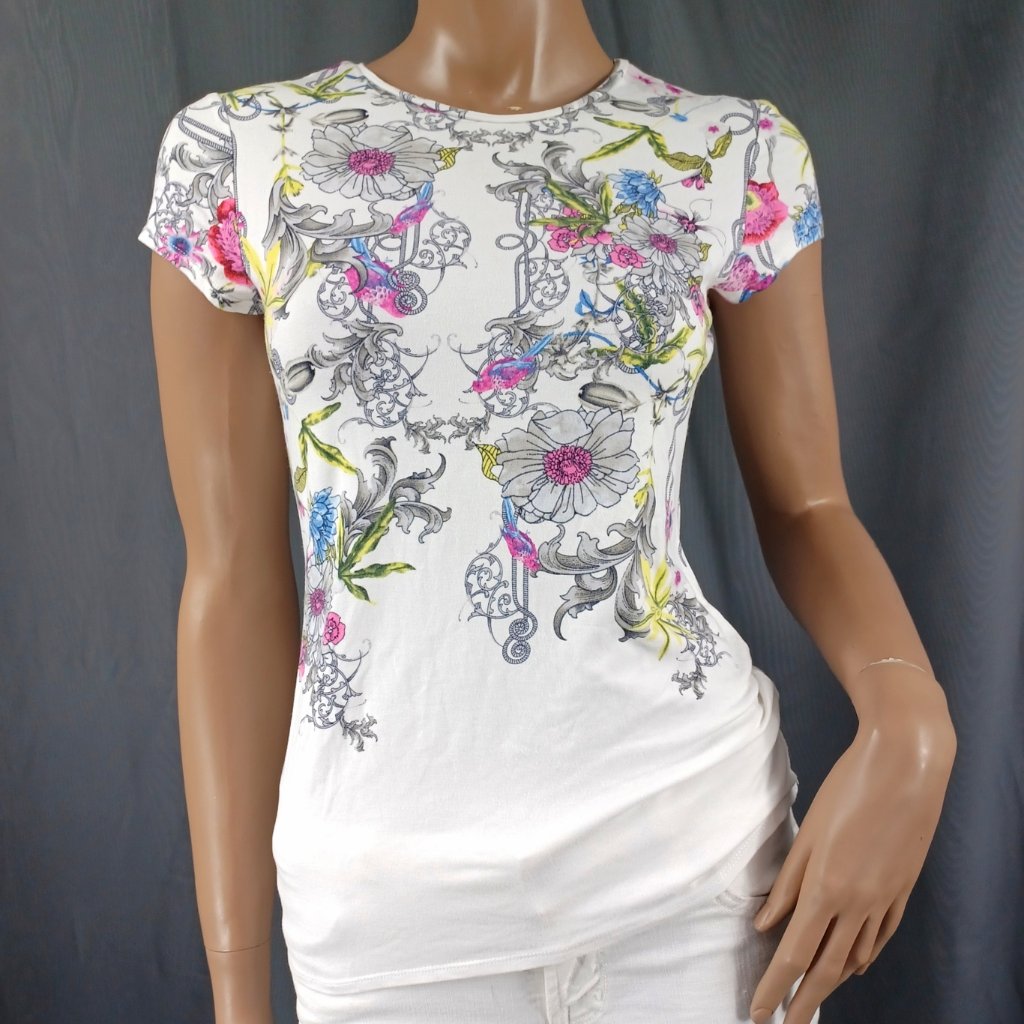 Carmen Marc Valvo Tee Shirt S Floral Ss